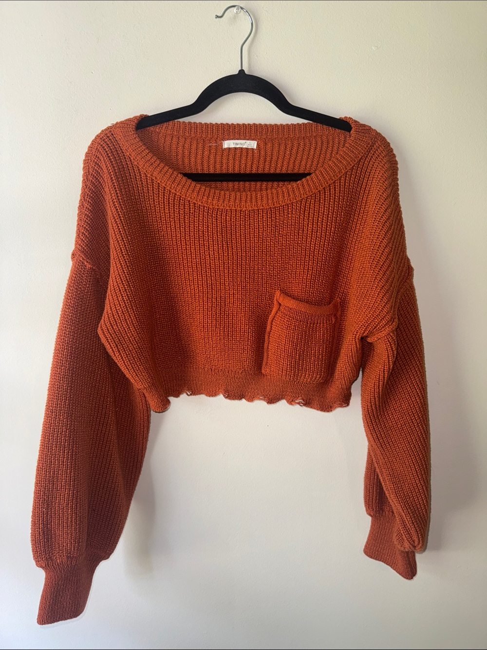 Timing Cropped Crew Sweater in Rust Orange